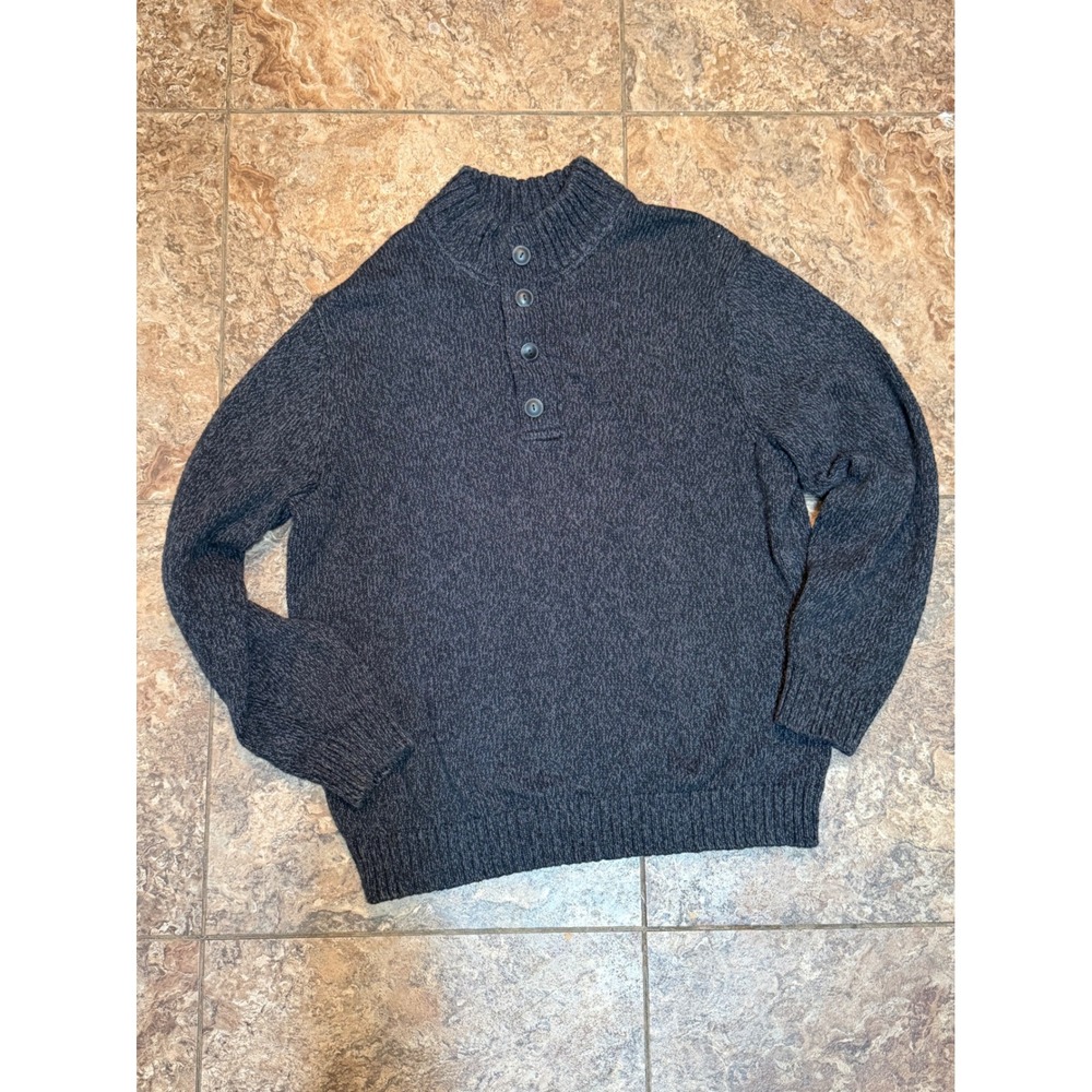 LL Bean Mens XXL Gray Marl Cotton Mock Neck Button Sweater 274605